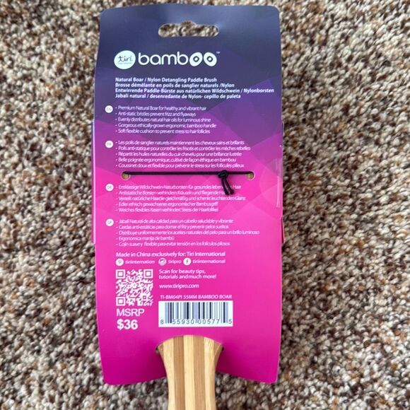 Bamboo Detangling Paddle Brush with Boar Bristles - Picture 4 of 5